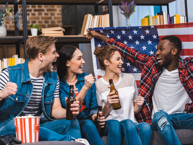 Team America celebrating a Gold Medal in a Beer Drinking Event during the Beerlympics